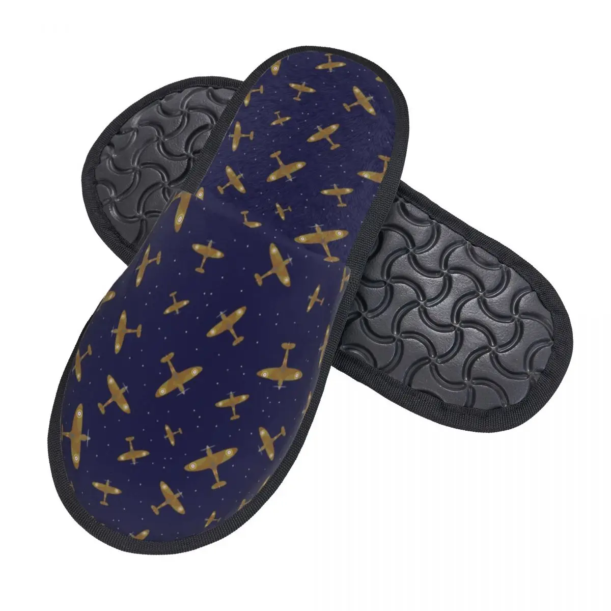 Custom Spitfire War Planes In Flight On Navy Blue Guest Slippers for Spa Women Supermarine Fighter Pilot House Slipper