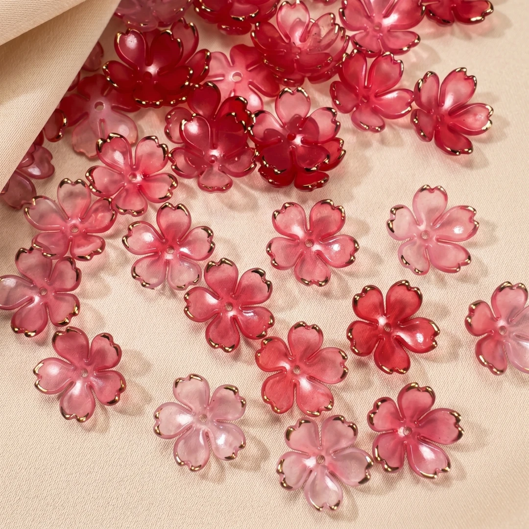 50 Stück Acryl-Kirschblütenperlen, Farbverlauf, vergoldet, Abstandshalterperlen, Endkappen für die Schmuckherstellung von Armbändern, Halsketten, Ohrringen – Detail 1