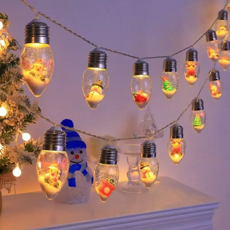Christmas Snow Globe Bulb String Lights Warm White LED Fairy Light Battery Powered Xmas Ornament for Bedroom Window Party Decor