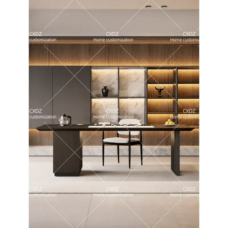 Solid Wood Tea Table Modern Light Luxury High End Sintered Stone Top Integrated Kettle Embedded Household New Chinese Style