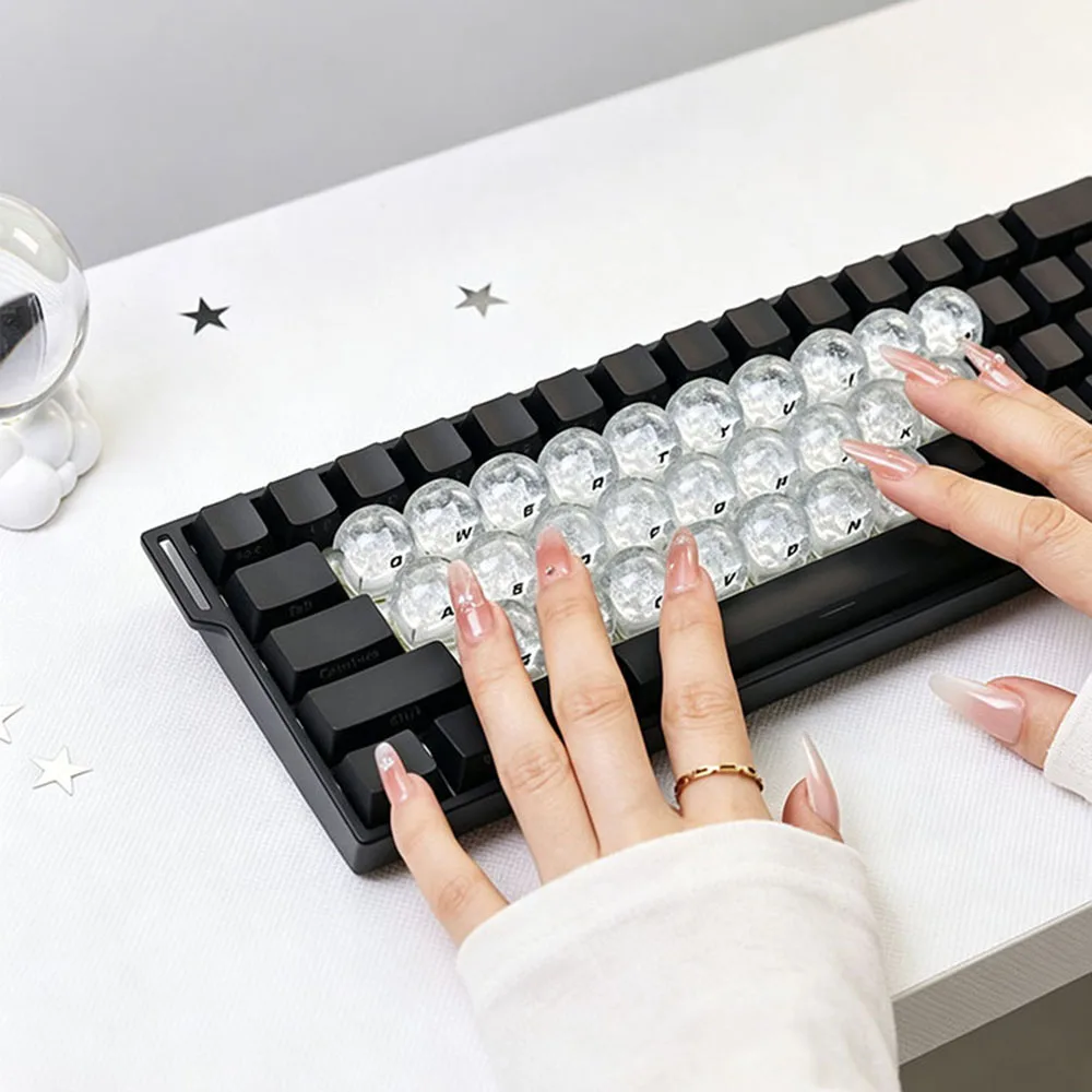 Starry Sky Crushed Ice Transparent Raised Keycaps for Long Nails Girls Universal Cross Axis Key Cap Mechanical Keyboard Decor