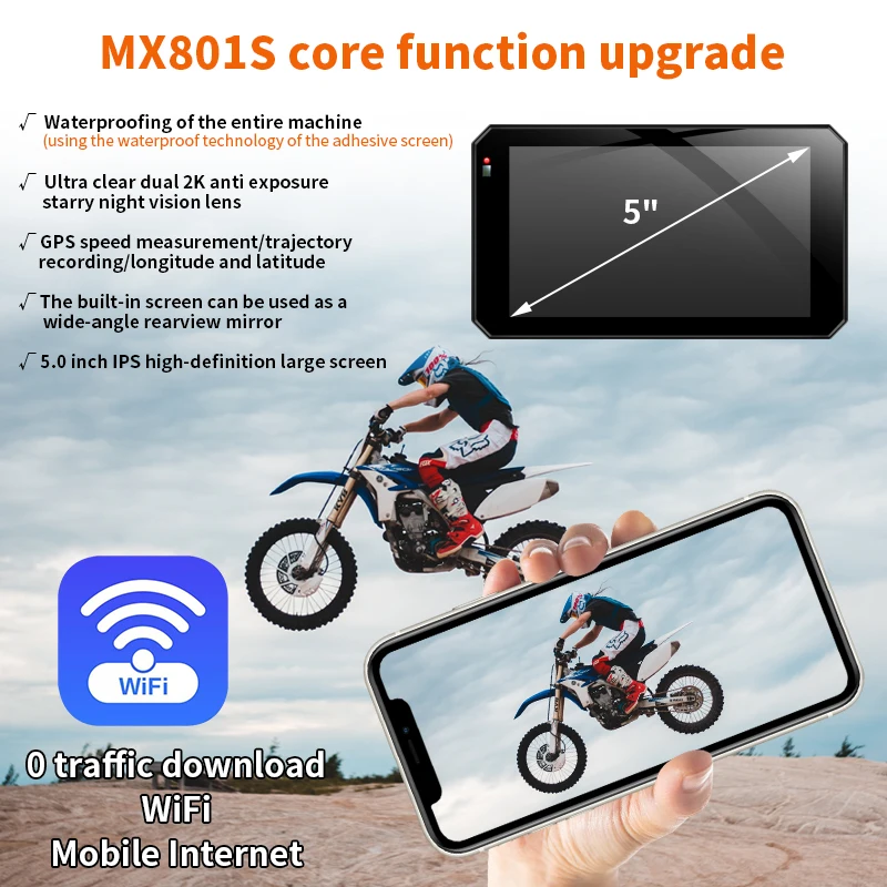 New 5 Inch 2 lens Motorcycle DVR Recorder 2 K Wireless CARPLAY Moto Android Auto With WIFI GPS Motorcycle Tire Pressure