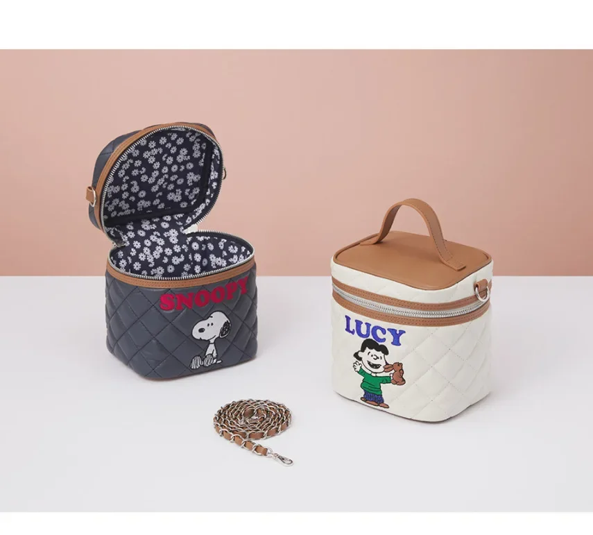 Borsa a tracolla da donna Snoopy con borsa per il trucco di grande capacità ricamata a quadri con diamanti borsa multifunzionale in pelle per