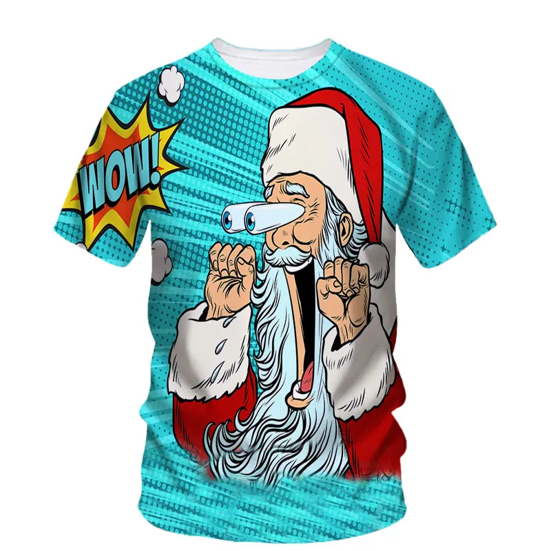 Popular New Year Bash Hip Hop Santa Funny Party Men's T-Shirt Role Play Wholesale Clothing 3d Hd Printed Pattern O Collar Top