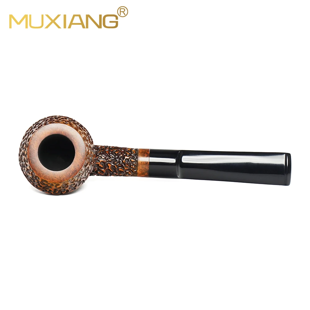 MUXIANG Premium Dark Carved Briar Wood Pipe Bulldog Rhodesian Classic Style 9mm Filter Mens Tobacco Pipe