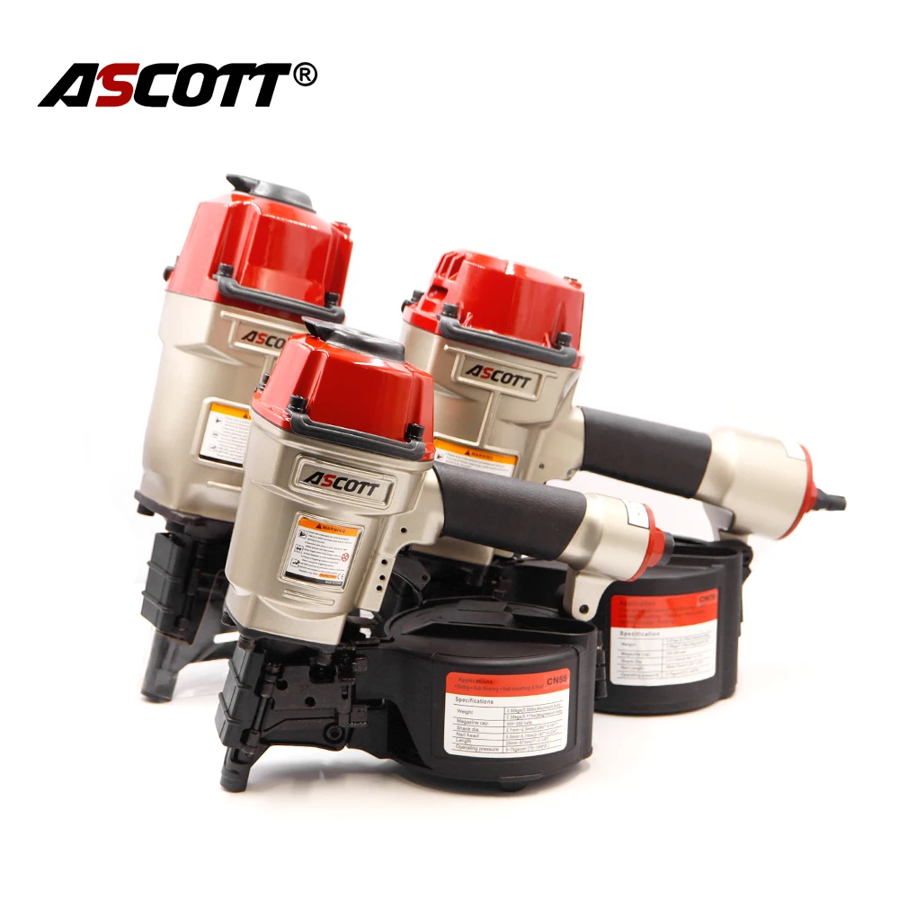 ASCOTT-Industrial Nail Gun para Carpintaria, Pallet Making Coil Nailer, Air Coil Nailer, Esgrima Framing, CN57 CN70 CN80 CN90B