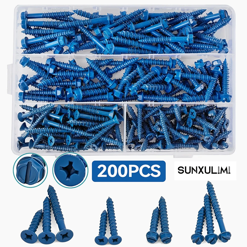 set-di-viti-per-cemento-da-200-pezzi-con-punte-per-trapano-set-di-viti-per-cemento-da-3-16“-e-1-4”-viti-per-muratura-a-testa-piatta-e-a-testa-esagonale-senza-pre-avvitatura