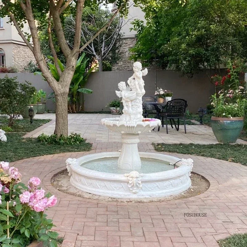 Europe Angel Courtyard Sandstone Water Fountain Ornament Villa Garden Fish Pond Water Feature Sculpture Decoration