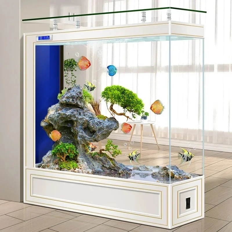 

Glass aquarium household living room European screen partition goldfish tank self-circulation filtration No water change53