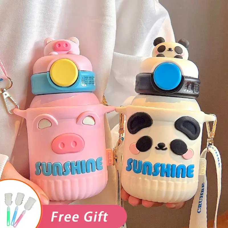 

Cute Water Bottle 316 Stainless Steel Thermos Kawaii Child Tumbler Creative Cartoon Vacuum Flasks Portable Insulation Straw Cup