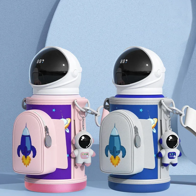 

500ml Astronaut Smart Thermos Cup Stainless Steel Large Capacity Kids Thermos Jug With Cup Sleeve For Student Straw Water Cup