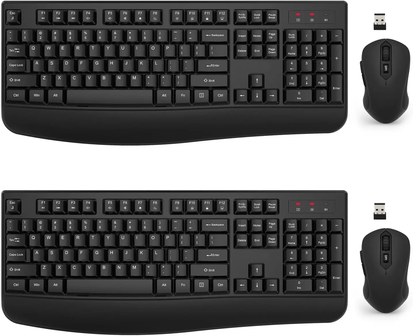 Wireless Keyboard and Mouse Combo, Ergonomic Full-Sized with Wrist Rest, Adjustable DPI for Windows/Mac Desktop/Laptop