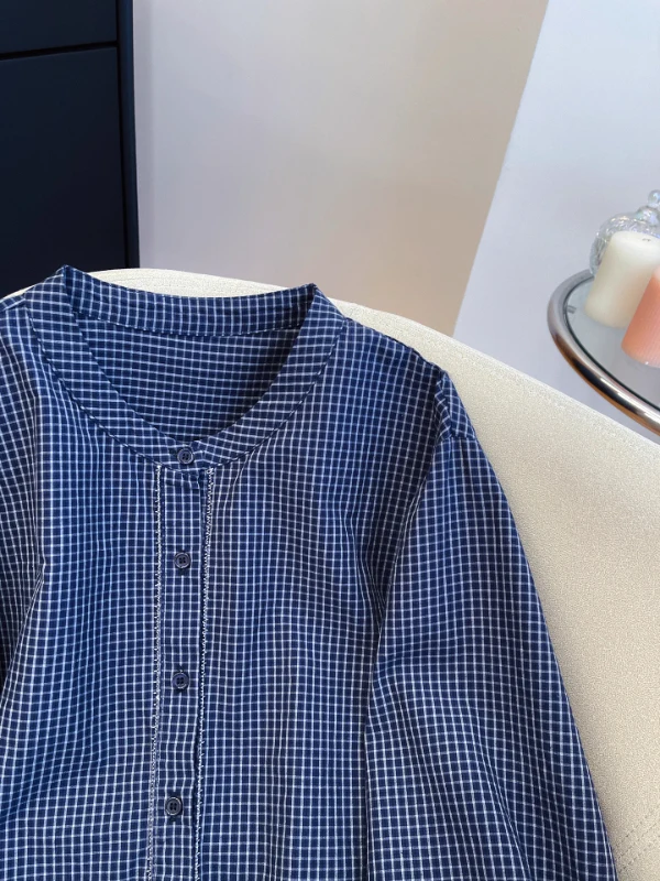 

Women's Loose Long Sve Plaid irt Embroidered Patchwork Design Comfortable Breathable Vintage Sle Button up Casual Top