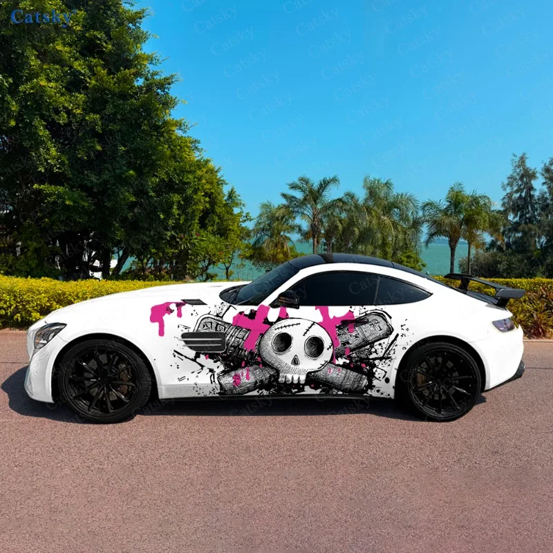 

Cartoon Skateboard Skull Car Side Sticker Decor, PVC Waterproof Scratch Resistant Decal, Car Protection, Auto Accessories Gift