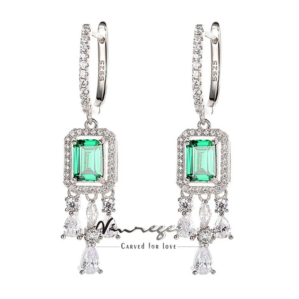 Vinregem 5*7 MM Emerald Sapphire Ruby High Carbon Diamond Gemstone Drop Earrings for Women 100% 925 Sterling Silver Fine Jewelry