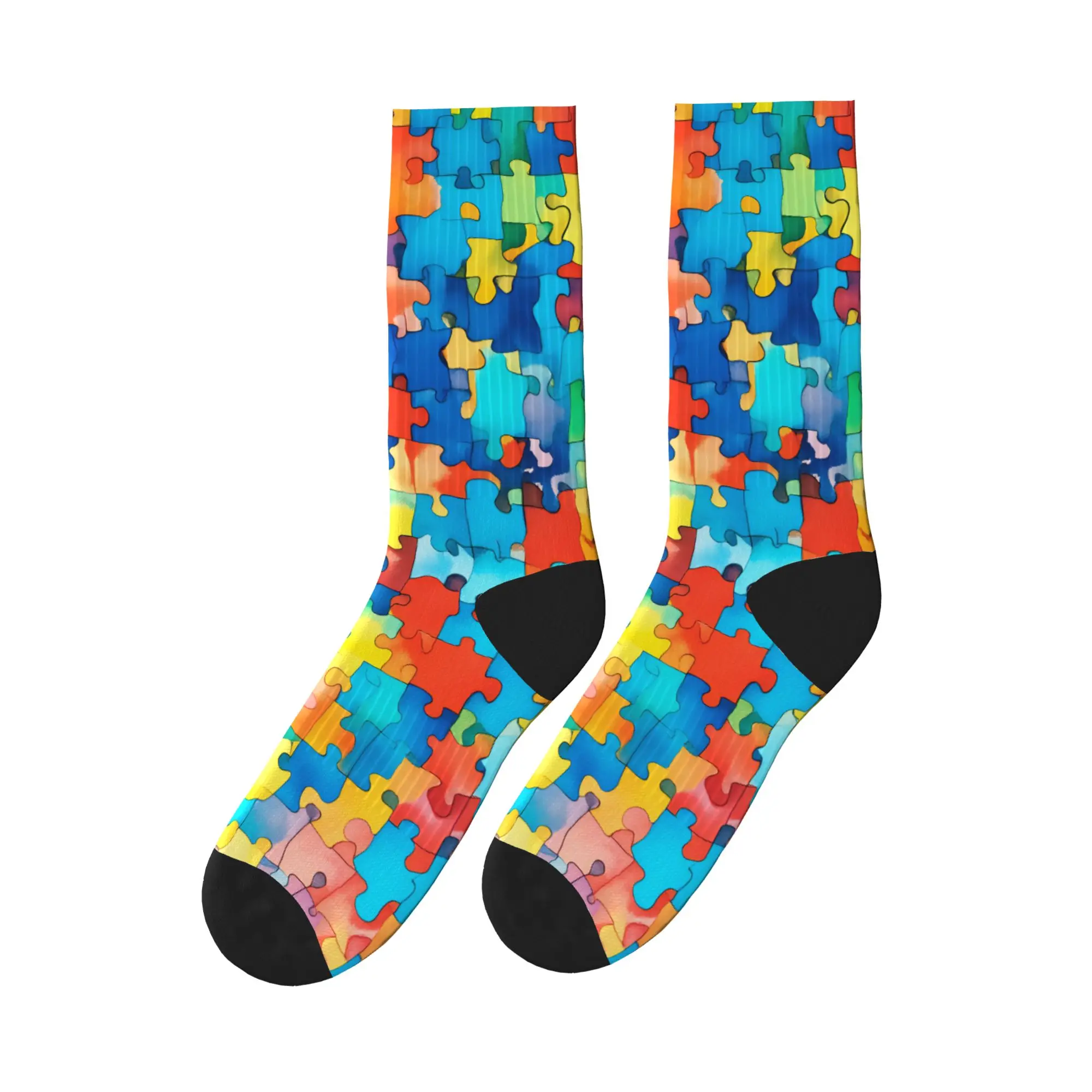 

Watercolor Autism Puzzle Seamless Pattern Socks Non Slip Stockings Men Quality Climbing Socks Autumn Funny Design Socks