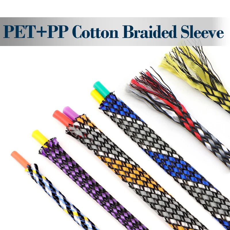 4/8/12mm New Braid Sleeve PET Yarn + PP Cotton Soft Wire Insulated Wrap Cable Protection Harness Cable Sleeving Sheath 1~10meter