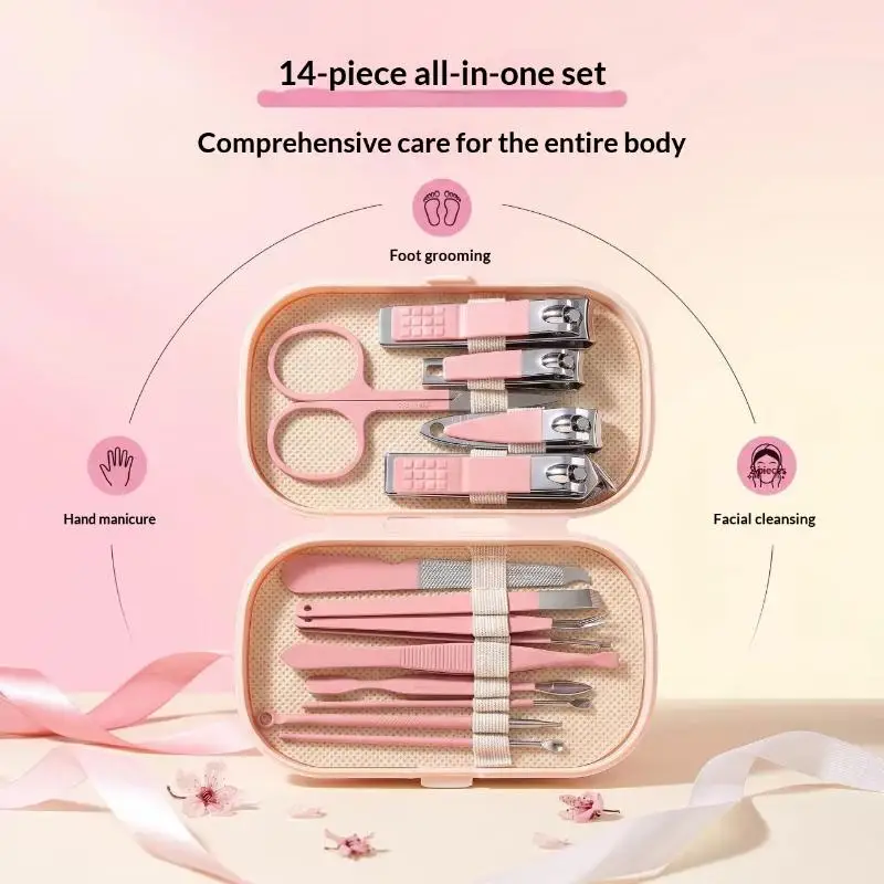 14Pcs Stainless Steel Nail Clipper Set Professional Straight Blade Manicure Kit with Storage Bag for Adult Daily Use