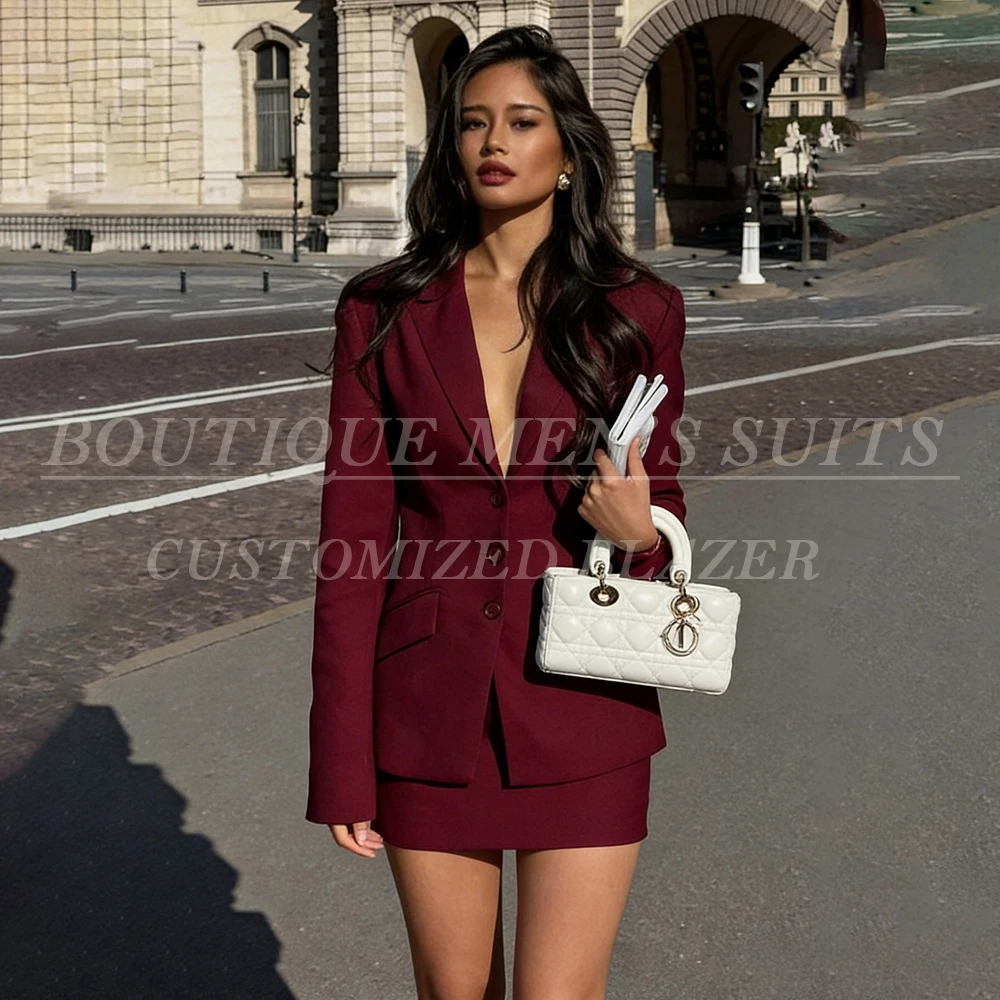 

Бордовый женский костюм-двойка 2026: модный, элегантный, дышащий пиджак и юбка. Индивидуальный цвет и размер. Верхняя одежда.