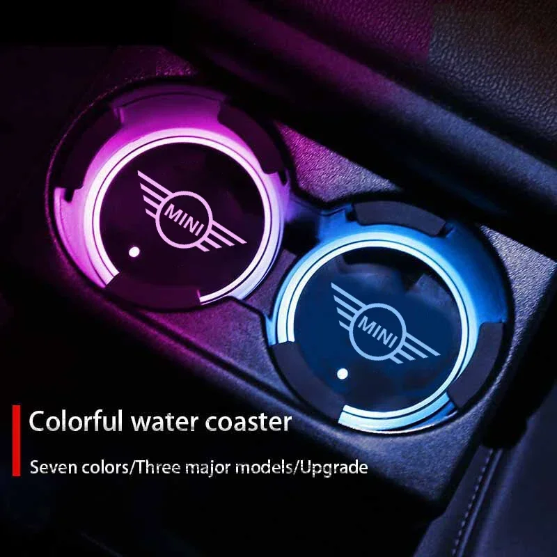 

Car Colorful LED Luminous Light Cup Coaster Mat For BMW Mini F54 F55 F56 F60 R60 Clubman Countryman Auto Accessories