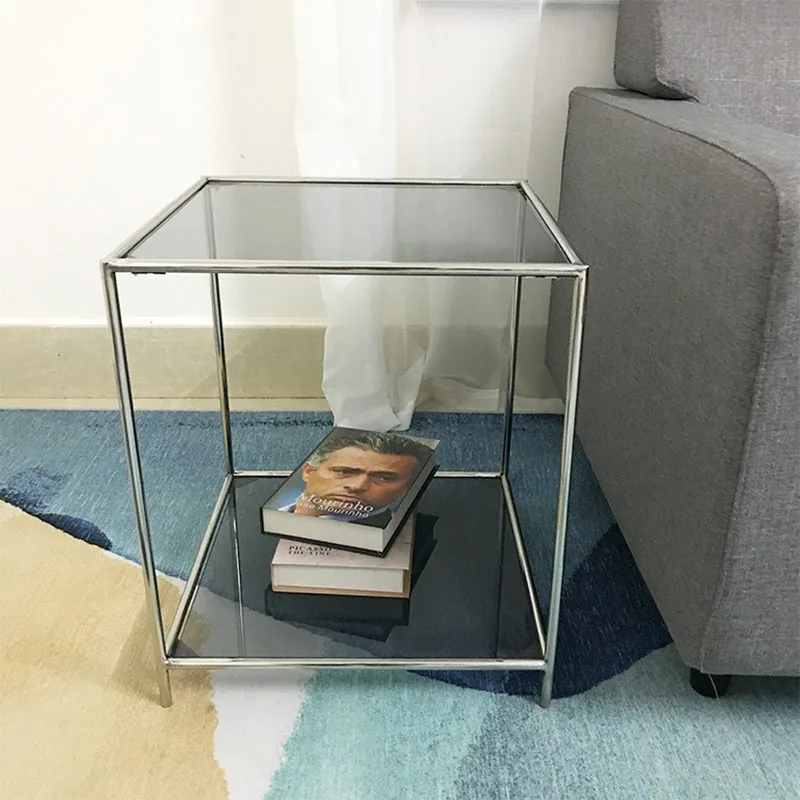 Coffee Tables Living Room Sofa Side Tables Nordic Transparent Glass Storage Shelf Creative Auxiliary Table with Wheels Furniture