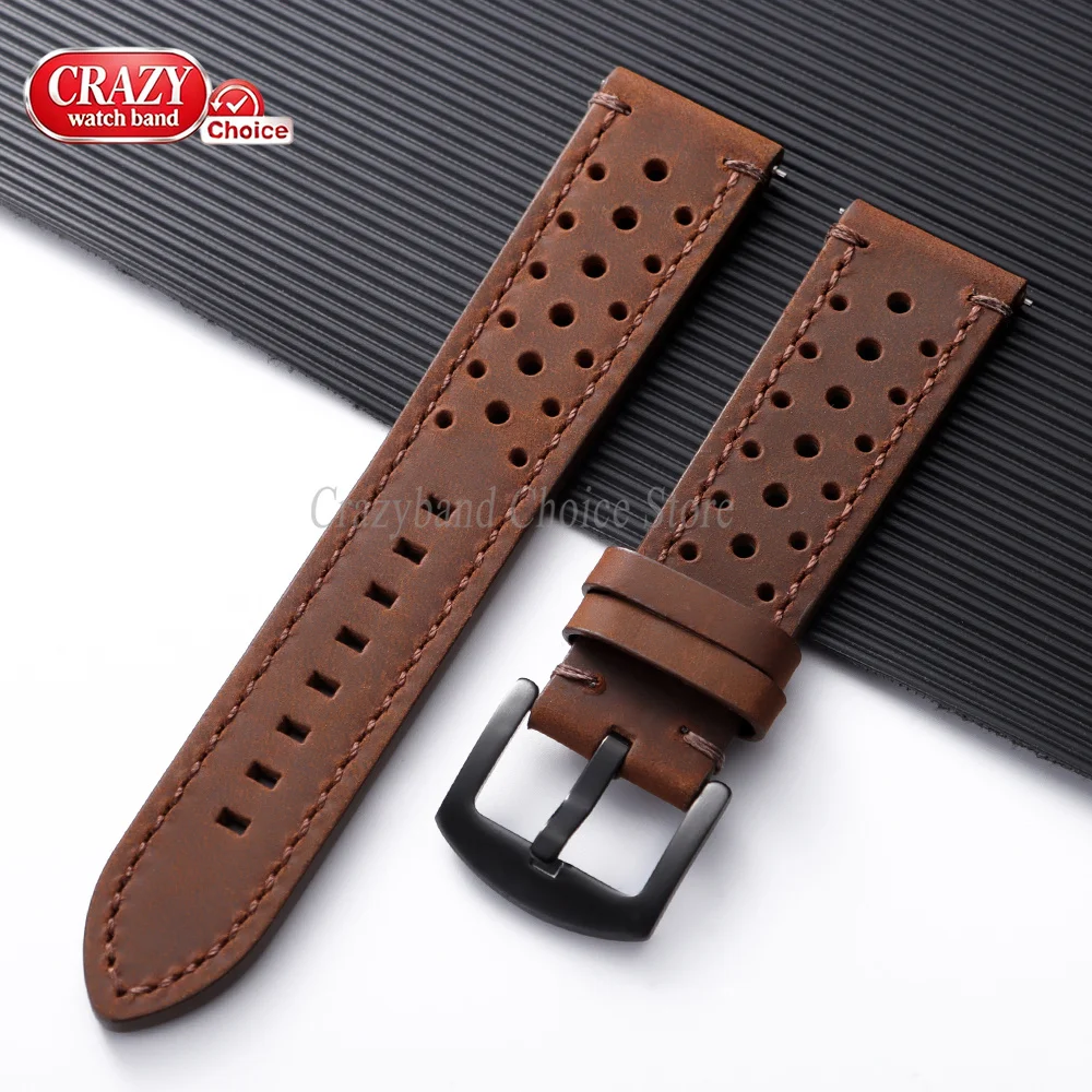 18mm19mm20mm21mm22mm24mm Schnellverschluss-Uhrenarmband aus porösem Leder, handgefertigte Rindsleder-Armbänder, Vintage Braun, universell für Damen und Herren. – Detail 11