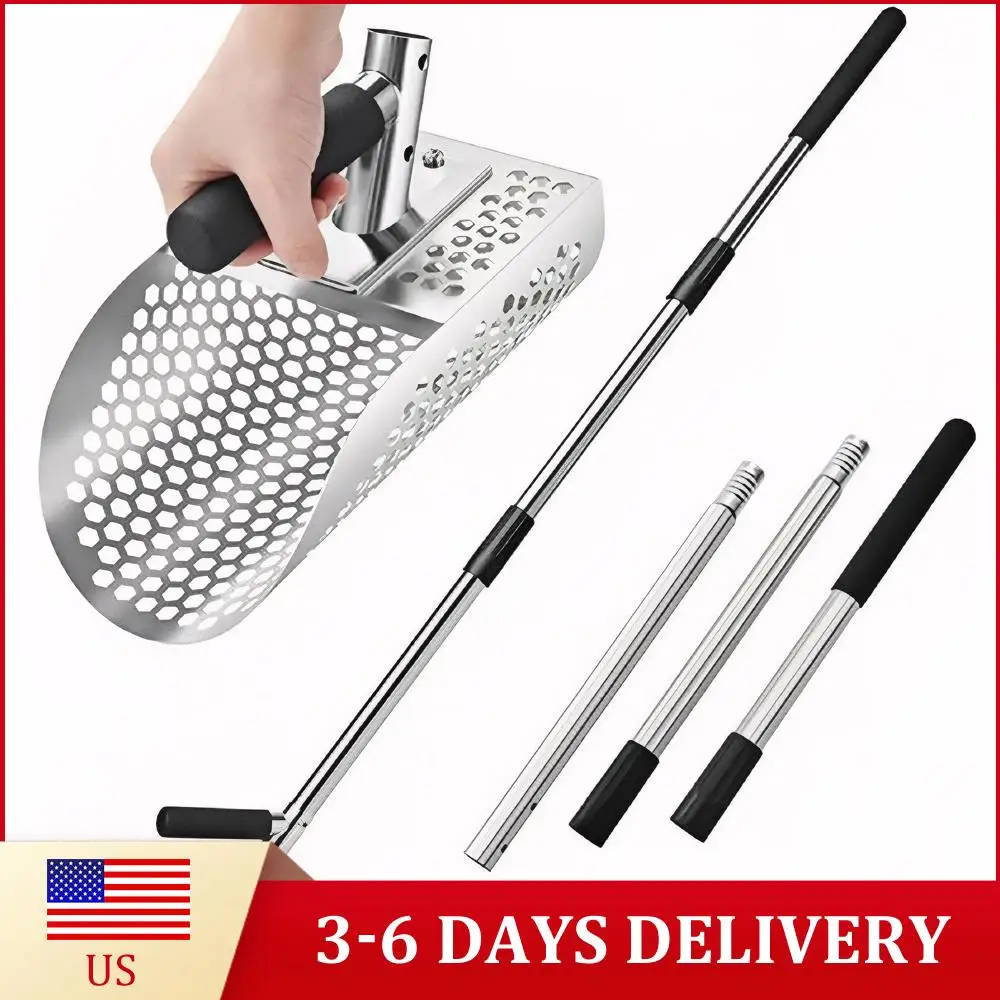 

2 In 1 Stainless Steel Sand Scoop Multi-Function Metal Detector Scoop Wear Resist Beach Finds Rake for Underwater Backyard