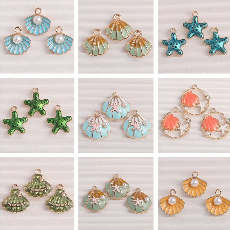 10 sztuk/partia Mix emalia życie morskie Charms do tworzenia biżuterii rozgwiazda muszla perła Charms wisiorki dla DIY naszyjniki kolczyki prezenty