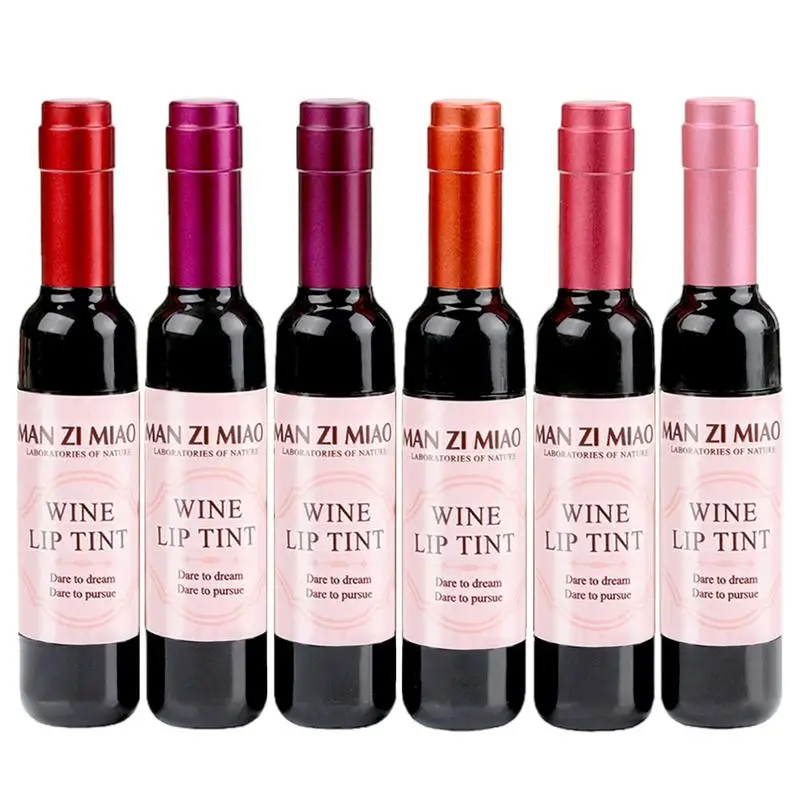 Wine Bottle Lip Stains Kit Wine Bottle Lip Gloss Set 6 Colors Wine Lip Stain Mini Matte Wine Bottles Lip Sticks Tint 