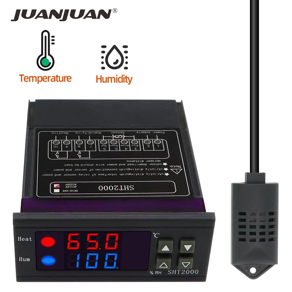 SHT2000 Temperature Humidity Controller  Heater Cooler Thermostat Humidistat Indoor Brewing Incubator Relay Thermoregulator 220V