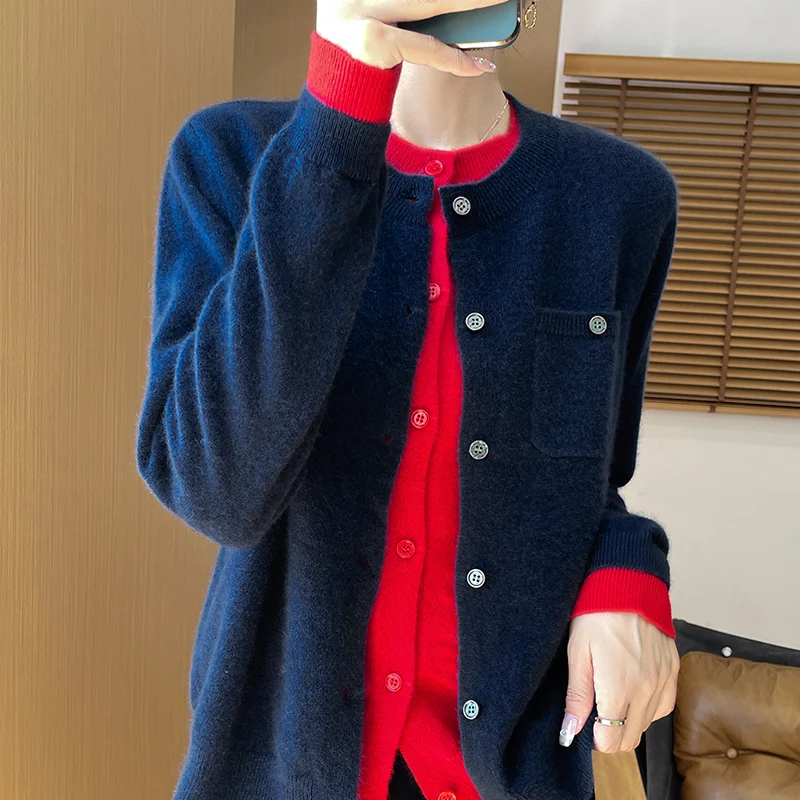 

Women Two-Piece Style 100% Merino Wool Cardigan Soft Long Sleeves Comfort Cashmere Sweater Clothing Top Casual Solid Color