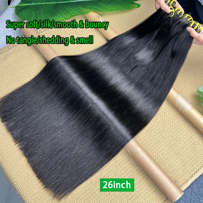 36 بوصة العظام مستقيم 100% حزم الشعر البشري غير المجهزة الخام عذراء وصلات شعر حزم علوية لحمة مزدوجة أسود طبيعي # 1ب