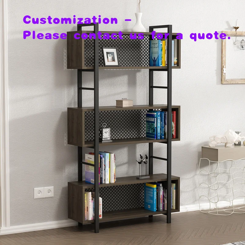 custom.STILL Metal Bookcase Premium Quality Minimalist Walnut Color - Black Metal Leg Bookshelf Modern Simple Bookcase Home Furn