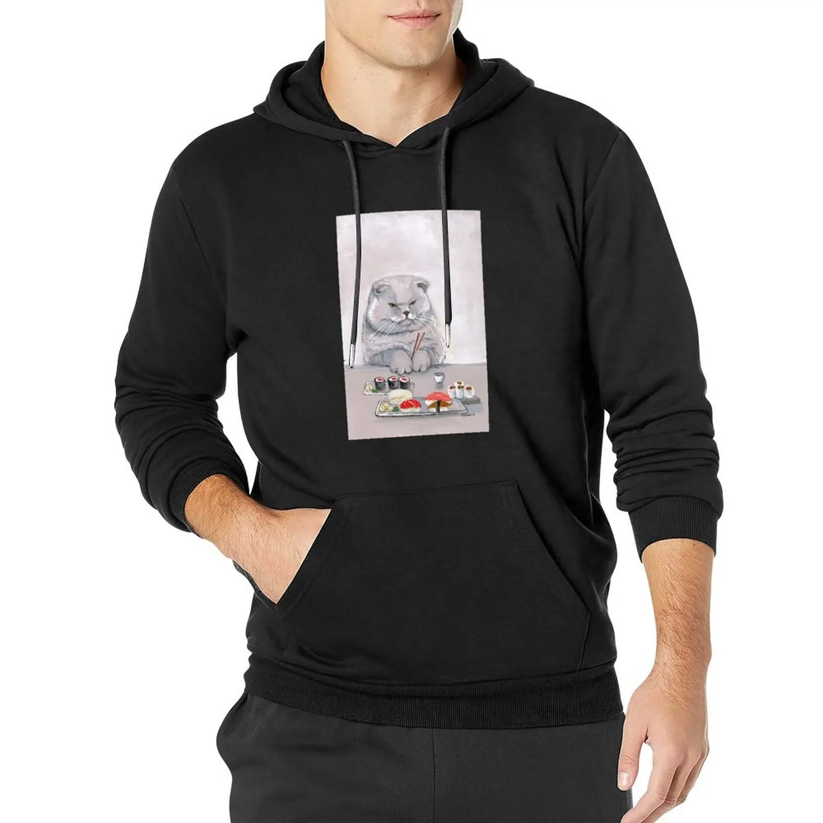 Sushi Cat 2008 Illustration Pullover Hoodie men's sweat-shirt mens clothing tracksuit men