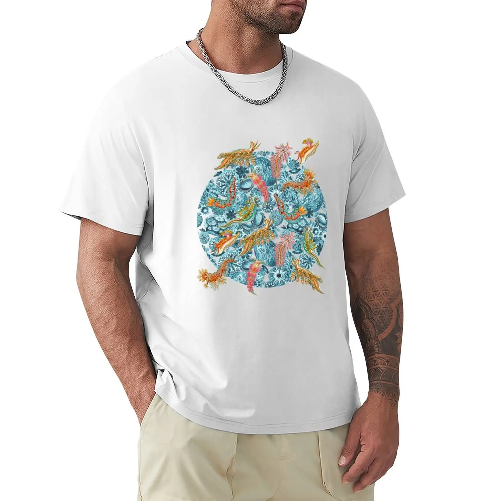 

Ernst Haeckel Nudibranch Sea Slugs over Cerulean Sea Squirts T-Shirt aesthetic clothes Blouse sublime men t shirts