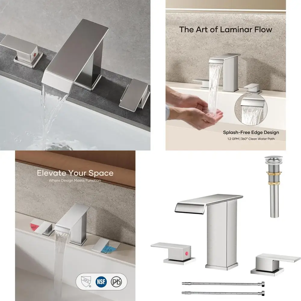 

8 Brushed Nickel 3-Hole Modern Bathroom Sink Faucet Set, Touch Activated Lavatory Fixture for Vanity and Restroom