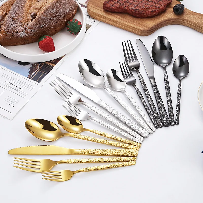 5 Pcs Luxury Golden Cutlery Set Dinnerware Set Tableware Black Dinner Fork Knife Silverware For 1 Flatware 4 Pcs Drop Shipping