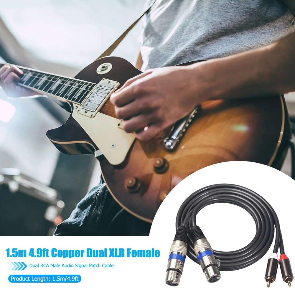 Dual RCA to Dual XLR 3Pin Female Audio Adapter Cable Metal Gold-plated Wire Cord