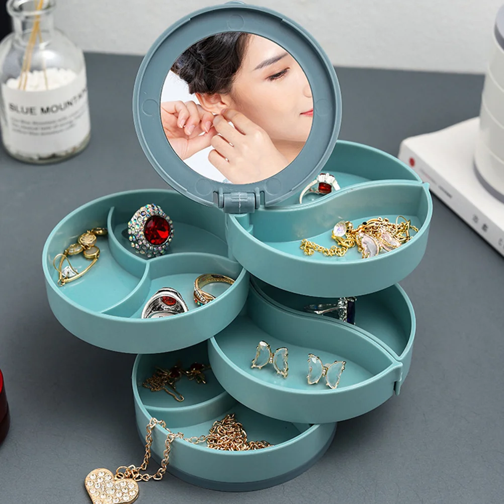 Jewelry Box Multilayer Rotating Organizer 360° Turntable Dustproof Storage For Necklace Earring Ring Bracelet Jewelry Case
