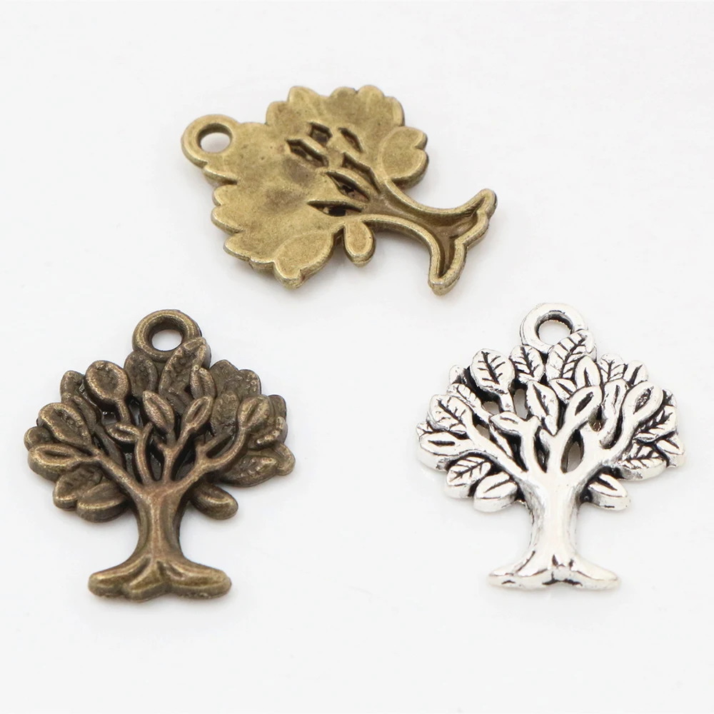 22x17mm 15pcs Antique Silver Plated and Bronze Plated Tree Style Handmade Charms Pendant:DIY for bracelet necklace