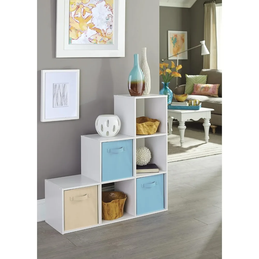 3-Tier Corner Cube Storage Organizer Bookshelf with Easy Assembly, White Wooden Finish