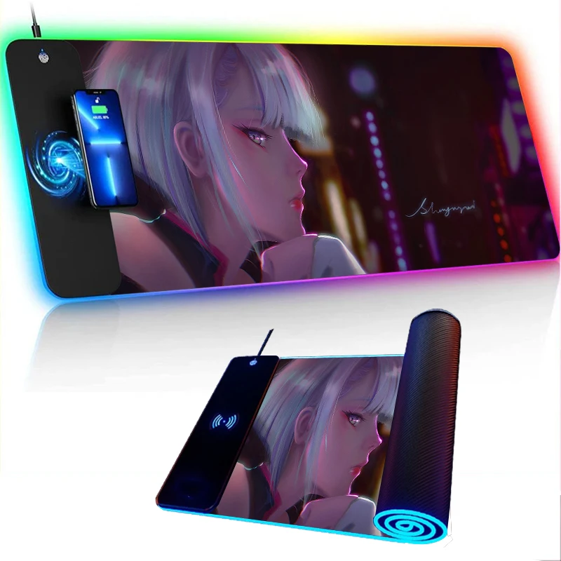 RGB Pad on the Table Cushion Wireless Charging Surface for Computer Mouse Pad Gamer 900x400 Cyberpunk Pc Accessories Gaming Mat