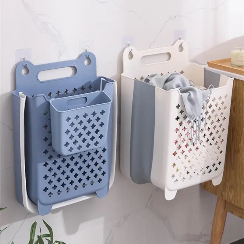 Bathroom Artifact Foldable Easy To Clean Large Capacity Sturdy Laundry Basket Wall-mounted Dirty Clothes Basket Storage Basket