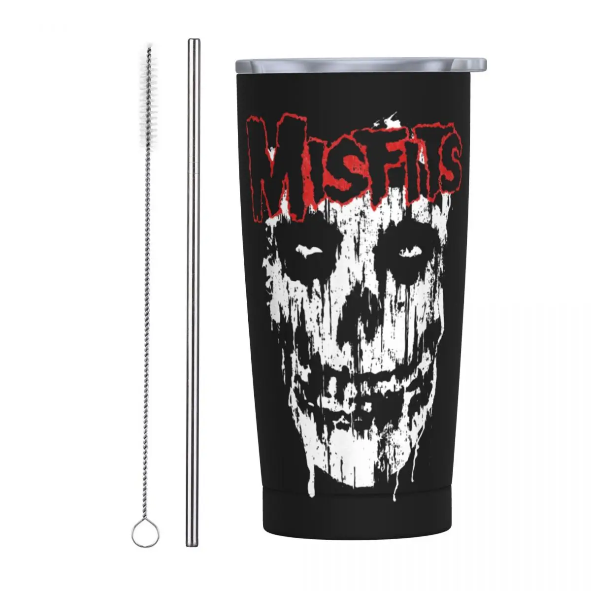 Misfits-vaso de acero inoxidable con tapa y pajita para Halloween, taza térmica con aislamiento al vacío, para oficina y hogar, 20 Oz