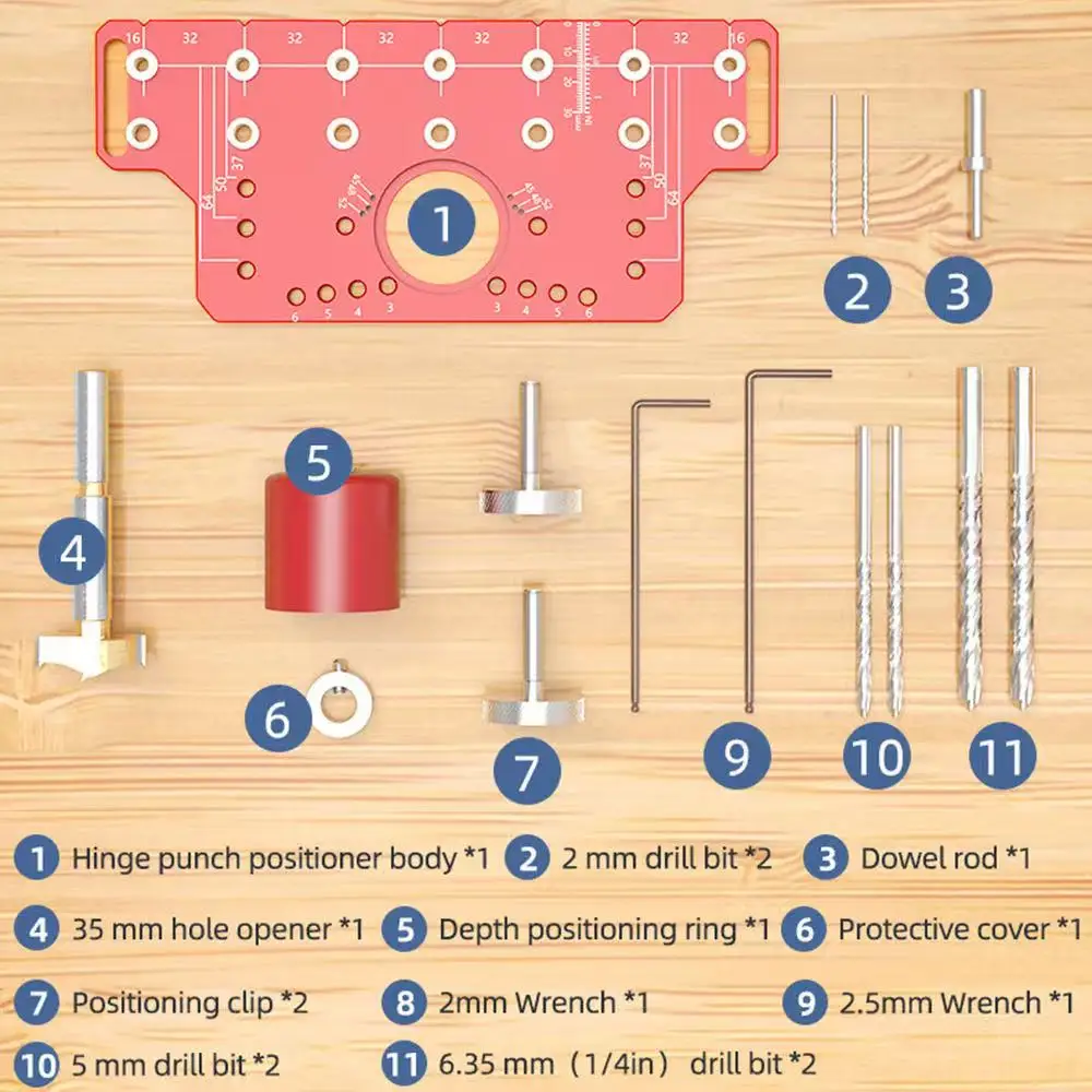 อุปกรณ์เจาะรูบานพับ 2 in 1 สำหรับงานไม้ พร้อมตัวกำหนดตำแหน่งเจาะบานพับและชั้นวางของ
