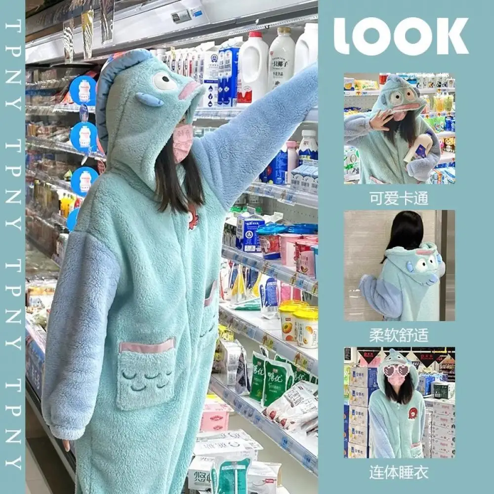 

2025 Winter Coral Velvet Hangyodon One-Piece Pajamas for Women Sanrio New Style Thickened Cartoon Girls Student Cute Homewear