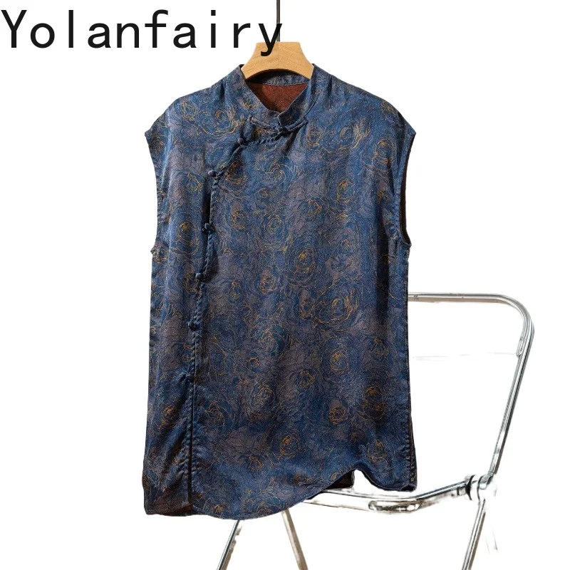 

YOLANFAIRY 100% натуральный шелковый топ из тутового шелкопряда, женская летняя рубашка, блузка из газовой ткани, элегантная женская блузка средней длины