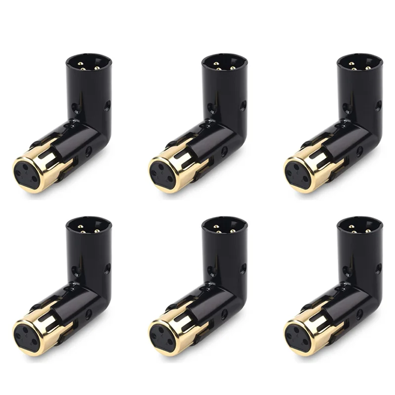 A32T-6Pcs 3Pin XLR Angle Adapter Adjustable Male To Female Right Angle XLR Adapter XLR 90 Degree Adapter
