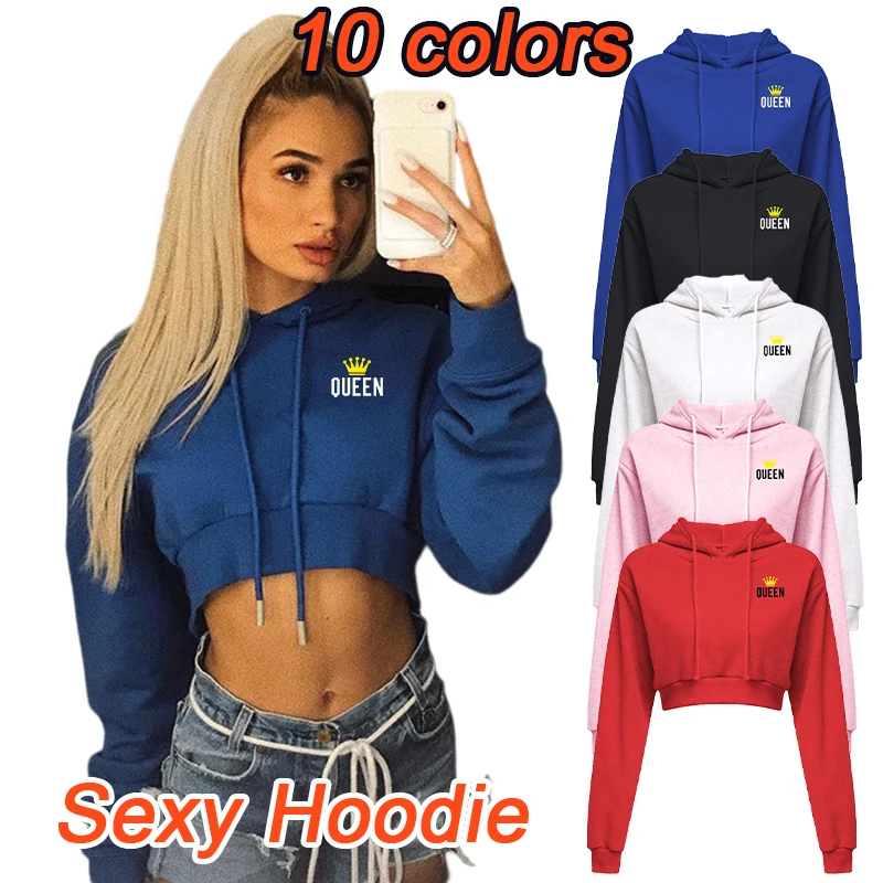 

Women's Fashion Solid Color Open Umbilical Hoodie New Hoodie Sweatshirt Sexy Long Sleeve Printed Pullover Hoodie