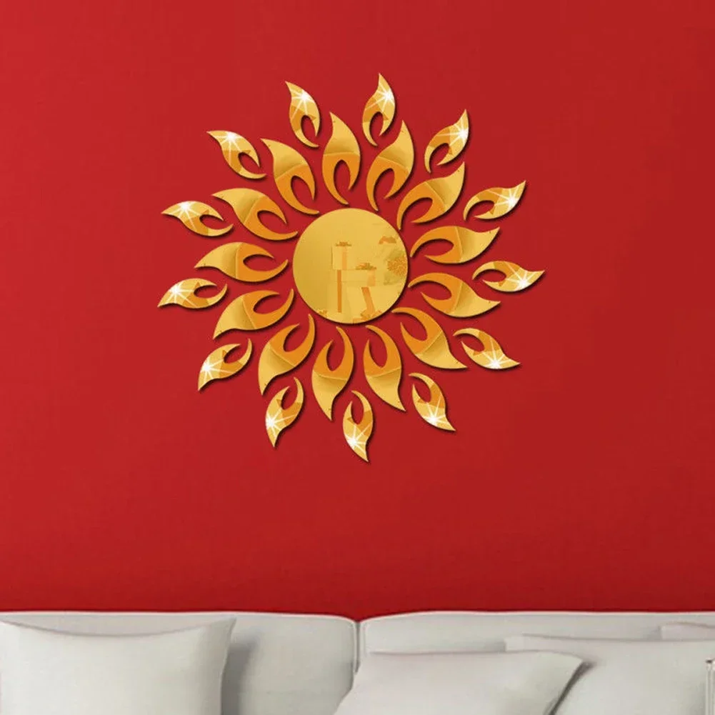 1pcs Mirror Sun Flower Art Removable Wall Sticker 15 Cm Sunflower Circle Diameter Acrylic Mural Decal Room Decoration